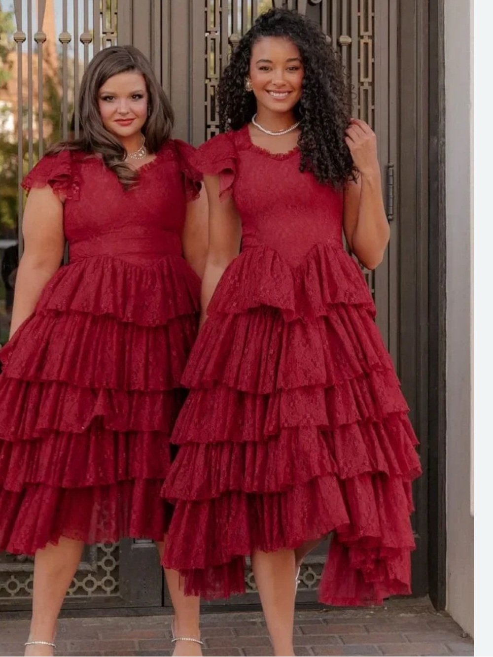 Bundle! 
Green, red, and champagne Lace Tiered Midi Dress - Women - Picture 4 of 4